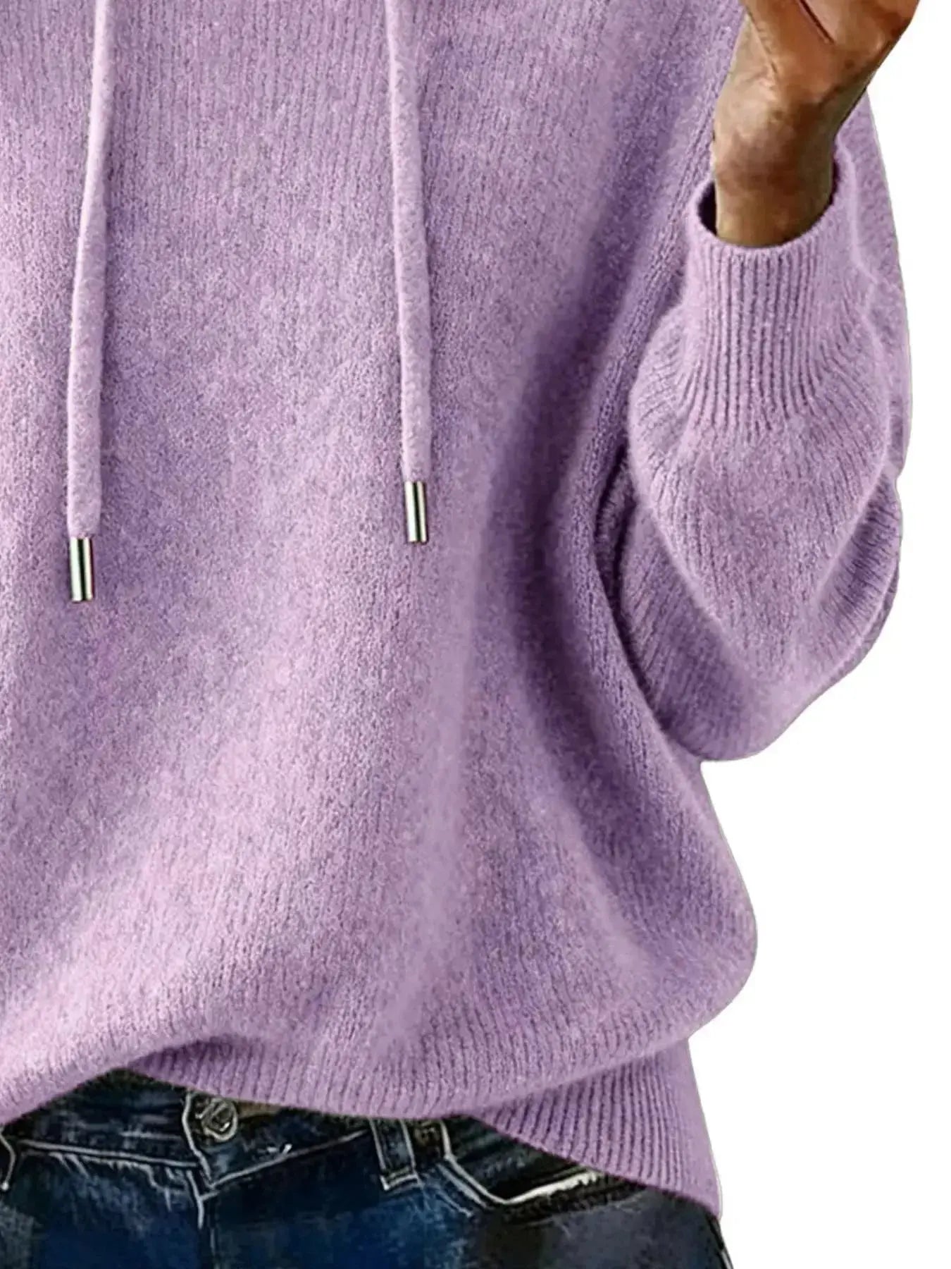 Women’s long sleeve drawstring hooded sweater by Trendsi, cozy casual pullover with a relaxed fit and front pocket.
