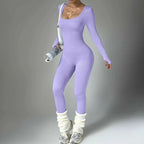 Women wearing Plush Fashion Hub women's long sleeve compression yoga suit, quick-dry fitness set for active yoga and workout sessions.