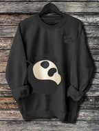 Women's long-sleeve hoodie with panda print, soft cotton blend pullover from Plush Fashion Hub featuring a cozy, casual design.