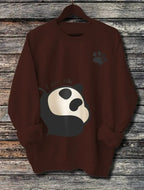 Women’s long-sleeve panda print hoodie in soft cotton blend by Plush Fashion Hub, featuring a cozy pullover design.