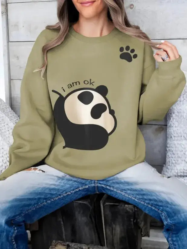Women's long-sleeve panda print hoodie from Plush Fashion Hub, soft cotton blend pullover with cozy, casual style.