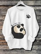 Women's long-sleeve hoodie with panda print, soft cotton blend pullover by Plush Fashion Hub, featuring a cozy, casual design.