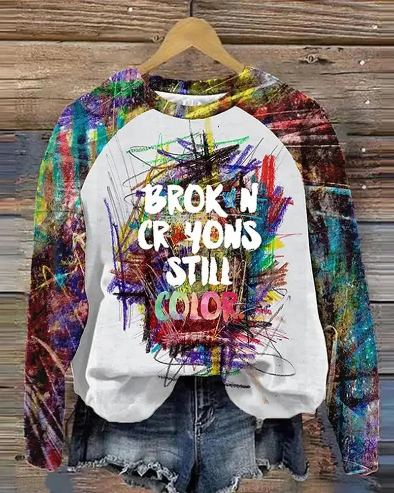 Women's minimalist retro printed long sleeve hoodie from Plush Fashion Hub, soft graphic pullover with casual style.