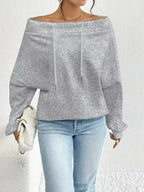 Women’s off-shoulder long sleeve drawstring sweatshirt by Plush Fashion Hub, casual style with a relaxed fit and trendy design.