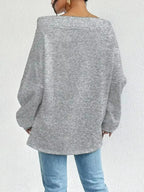 Women's off-shoulder long sleeve drawstring sweatshirt by Plush Fashion Hub, featuring a relaxed fit and casual style.