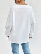Women's off-shoulder long sleeve drawstring sweatshirt by Plush Fashion Hub, featuring a casual, stylish design with a relaxed fit.