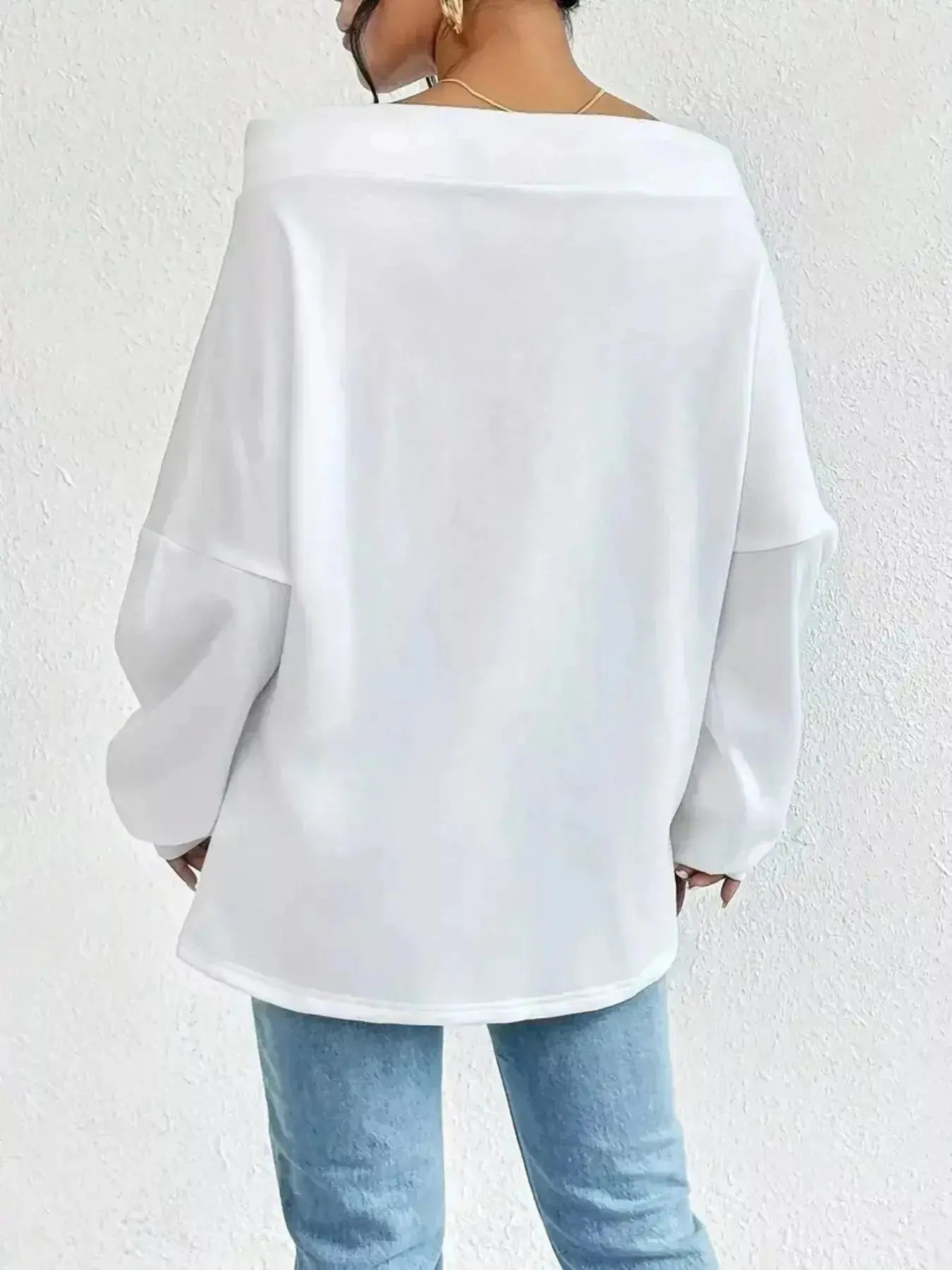 Women's off-shoulder long sleeve drawstring sweatshirt by Plush Fashion Hub, featuring a casual, stylish design with a relaxed fit.