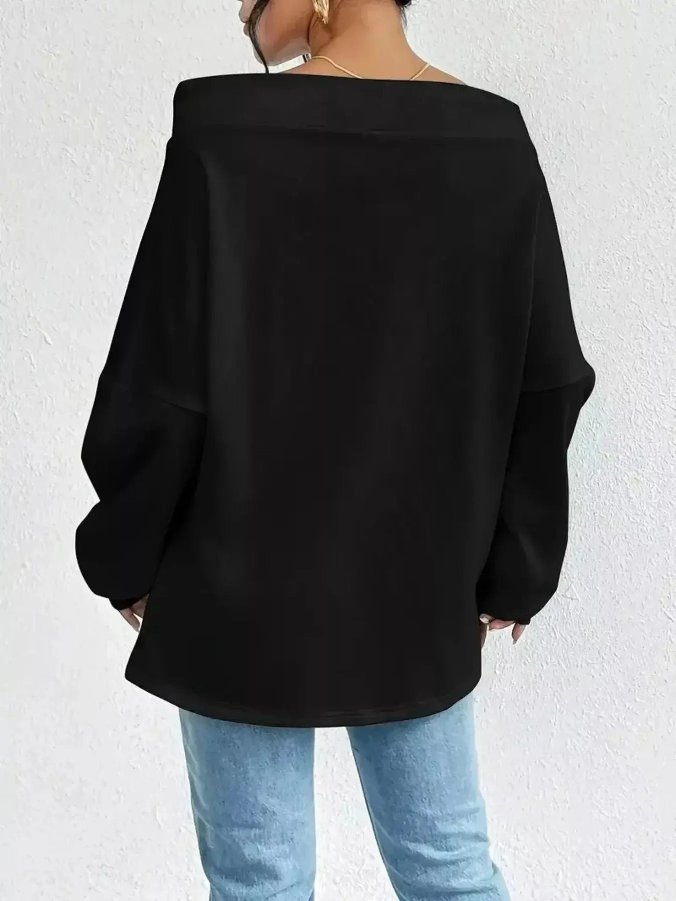 Women's off-shoulder long sleeve drawstring sweatshirt by Plush Fashion Hub, featuring a casual and stylish design.