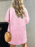 Women’s oversized denim shirt dress with long sleeves and pockets, stylish casual dress by Trendsi.