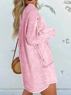 Women’s oversized denim shirt dress with long sleeves and pockets, casual style by Trendsi.