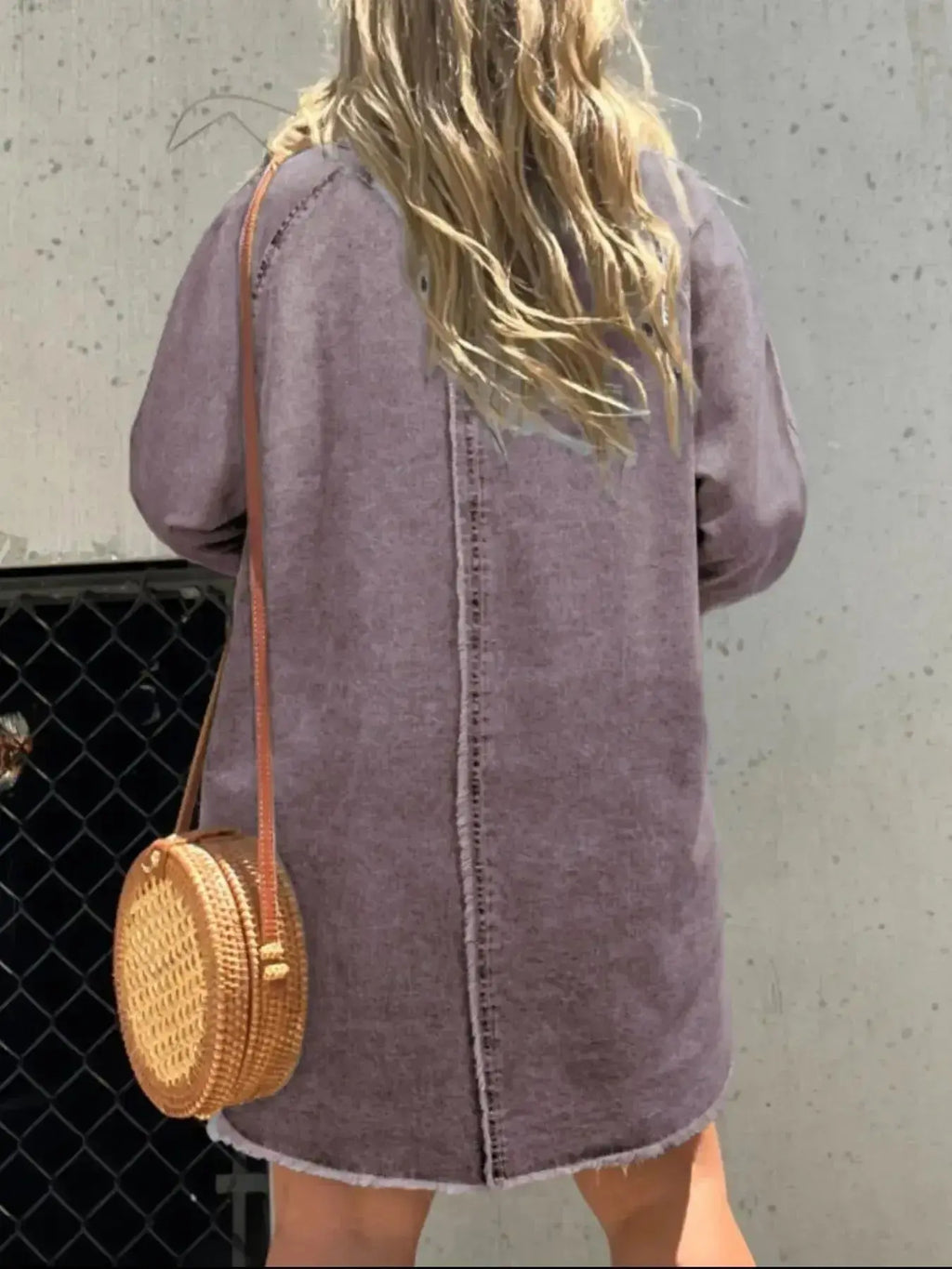 Women’s oversized long sleeve denim shirt dress with front pockets, casual and stylish Trendsi denim dress for women.