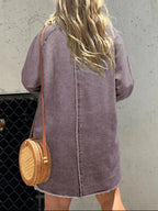 Women’s oversized long sleeve denim shirt dress with front pockets, casual and stylish Trendsi denim dress for women.