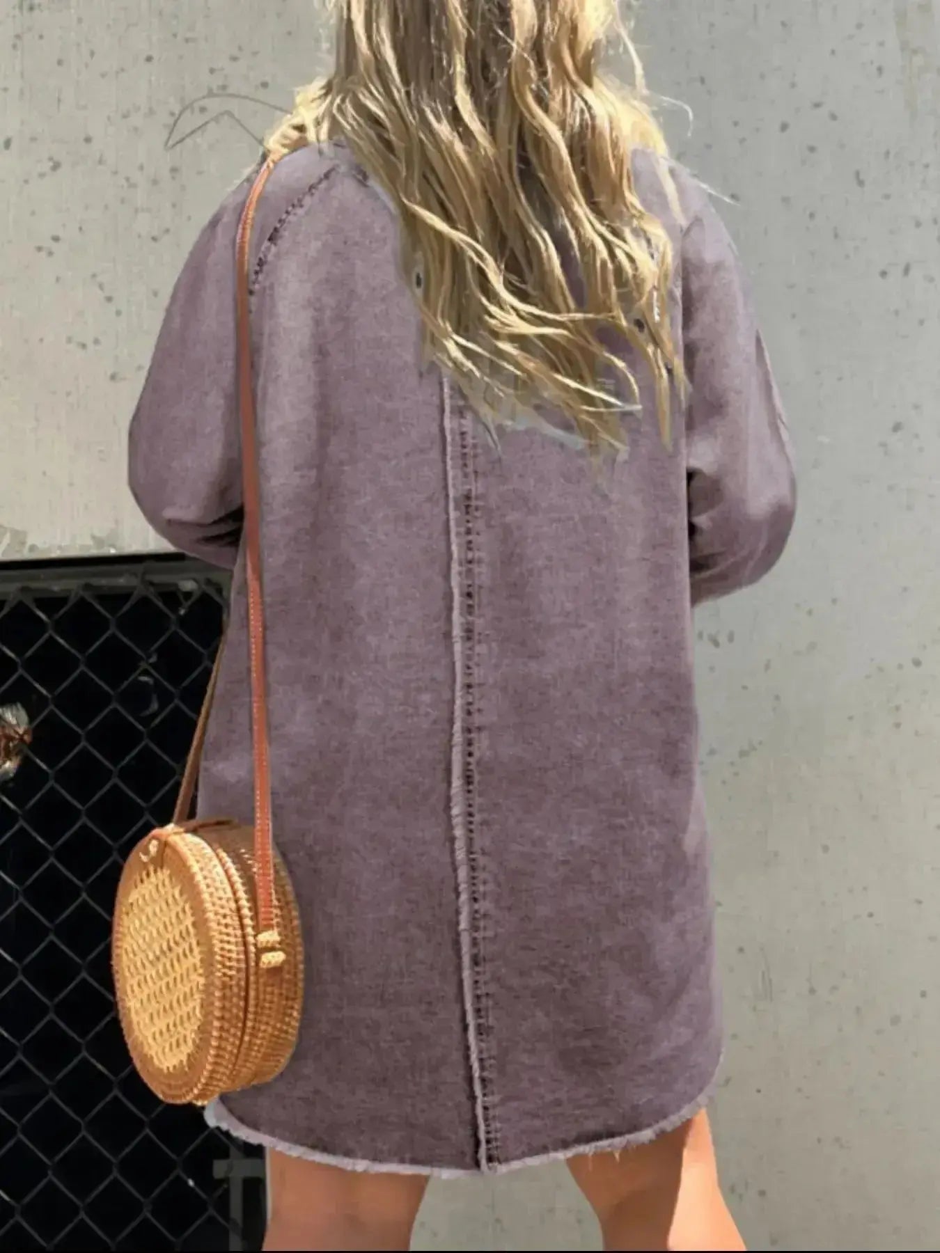 Women’s oversized long sleeve denim shirt dress with front pockets, casual and stylish Trendsi denim dress for women.