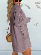 Women's oversized long sleeve denim shirt dress with front pockets, casual and stylish Trendsi denim dress for women.