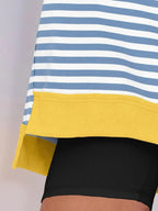 Women's oversized notched neck sweatshirt with contrast stitching, casual sweater by Trendsi featuring relaxed fit and stylish design.