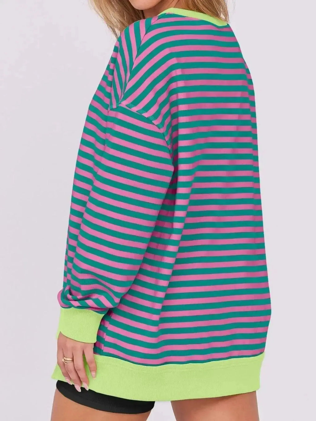 Women's oversized notched neck sweatshirt with contrast stitching, stylish and comfortable sweater by Trendsi.