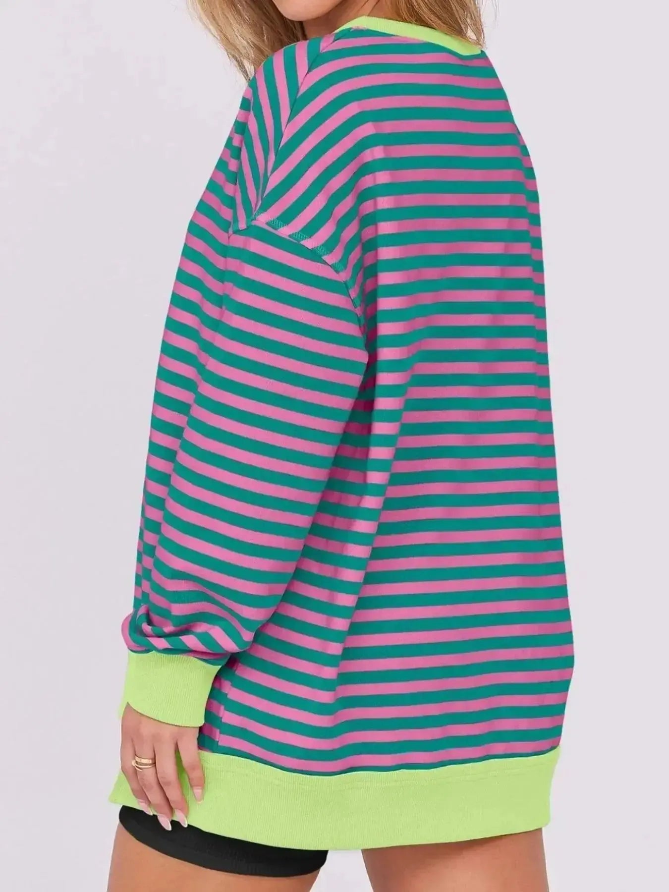 Women's oversized notched neck sweatshirt with contrast stitching, stylish and comfortable sweater by Trendsi.