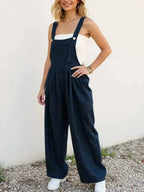 Women's plaid wide-leg cotton romper with functional pockets, stylish and comfortable overalls by Trendsi.
