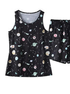 Women’s printed round neck pajama top and shorts lounge set by Trendsi, featuring a comfortable, casual sleepwear style with floral pattern.