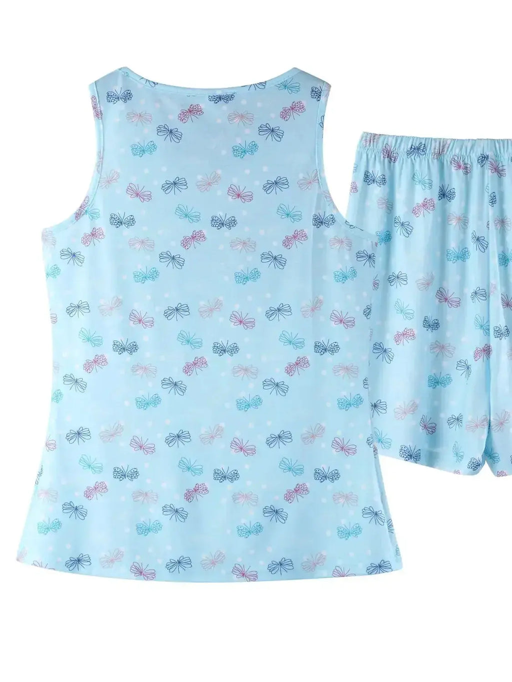 Women’s printed round neck pajama top and shorts lounge set by Trendsi, featuring comfortable fabric and casual sleepwear style.