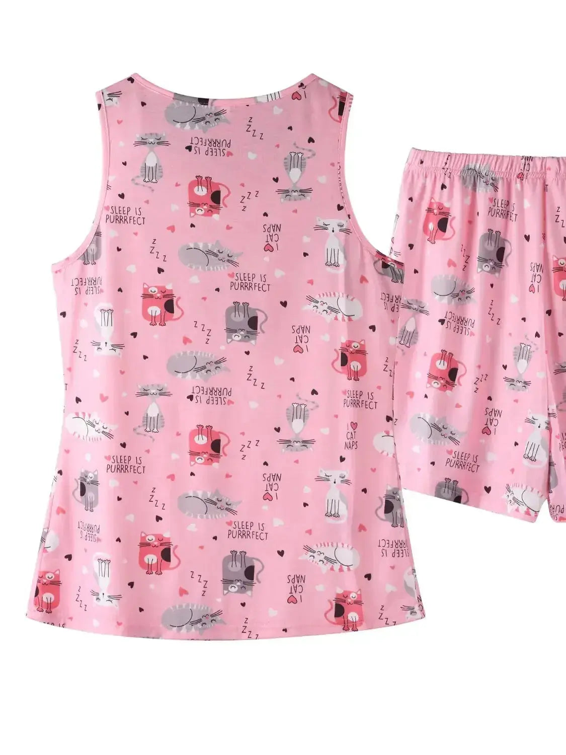 Women's printed pajama top and shorts lounge set by Trendsi, featuring a round neck and comfortable relaxed fit.