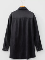 Women's raw hem denim shirt dress with long sleeves and button-down front, made of cotton by Trendsi.