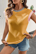 Women's ribbed knit sleeveless tank top with contrast trim, fitted and soft, by Trendsi.