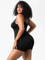 Women’s scoop neck wide strap shaping romper pajamas by Trendsi, featuring a comfortable bodycon bodysuit design.