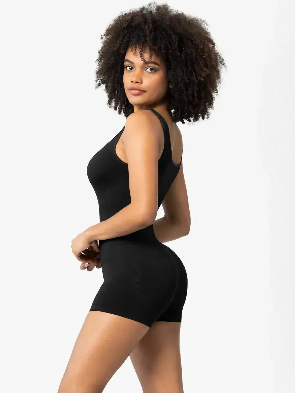 Women's scoop neck wide strap shaping romper pajama by Trendsi, comfortable bodycon bodysuit for relaxed sleepwear.