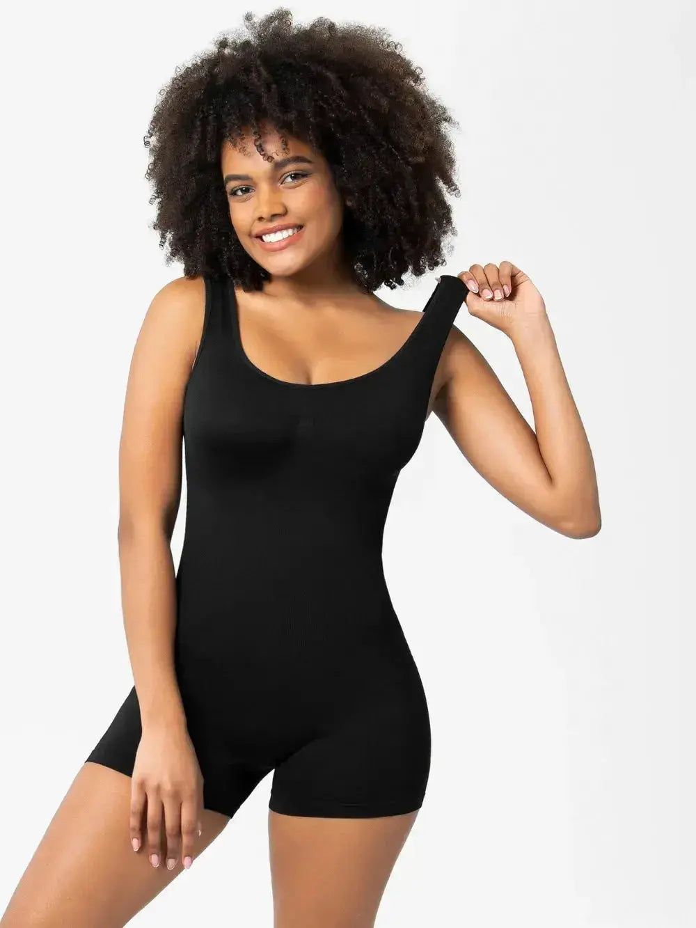 Women’s scoop neck wide strap shaping romper pajamas, comfortable bodycon bodysuit by Trendsi, shown in soft fabric and fitted design.