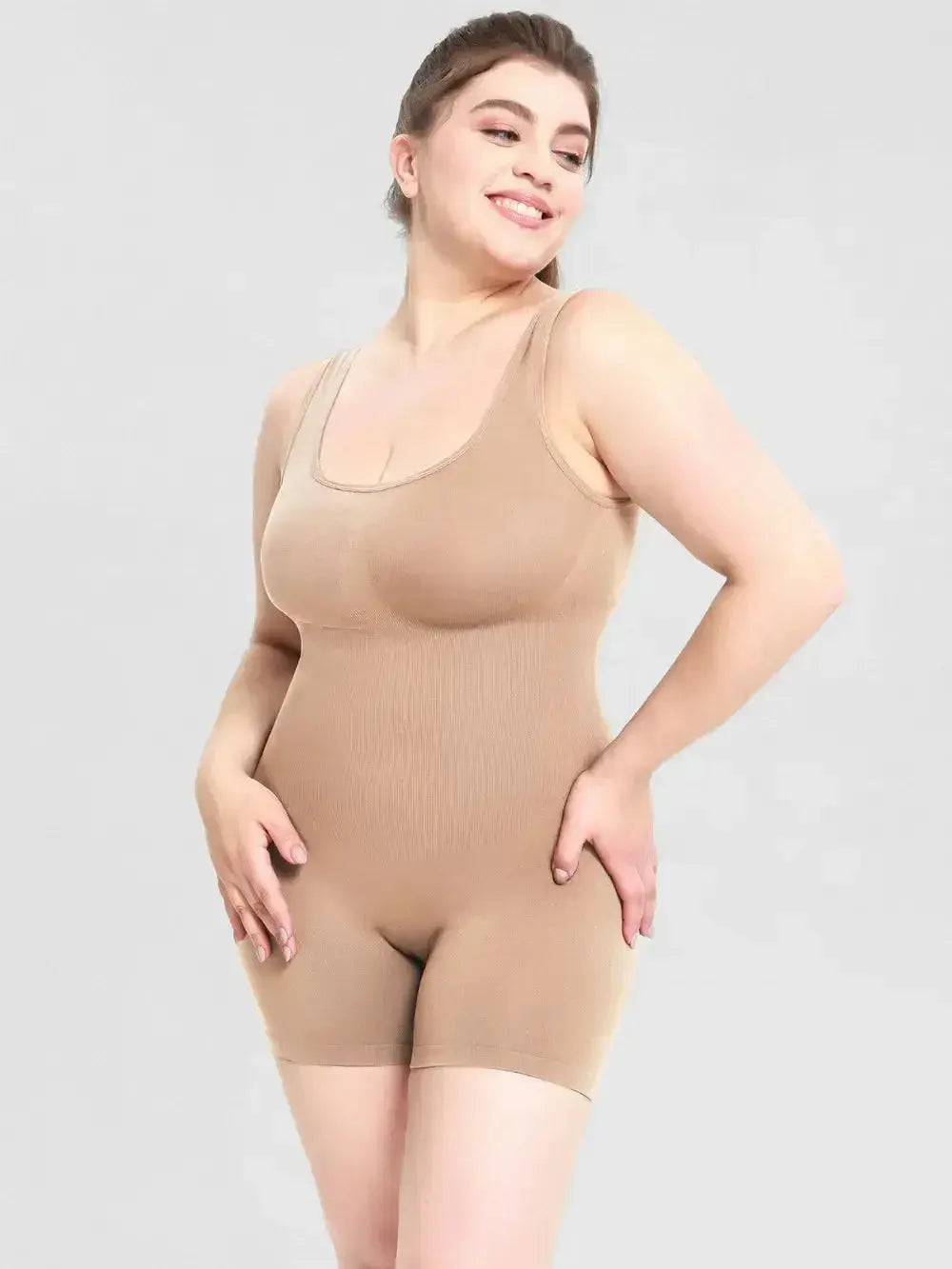 Women’s scoop neck wide strap shaping romper pajamas by Trendsi, comfortable bodycon bodysuit for lounging or sleep.
