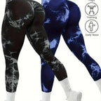 Women’s seamless tie-dye yoga leggings from Plush Fashion Hub, high-waist, high-stretch activewear 2-pack shown in the image.