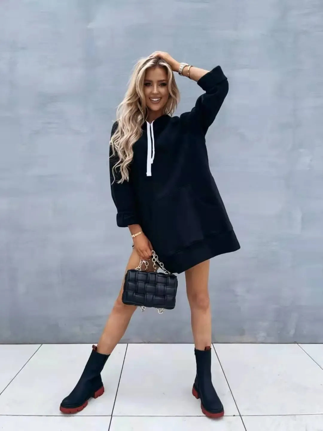 Women's Solid Color Hooded Mid-length Sweatshirt - Plush Fashion Hub