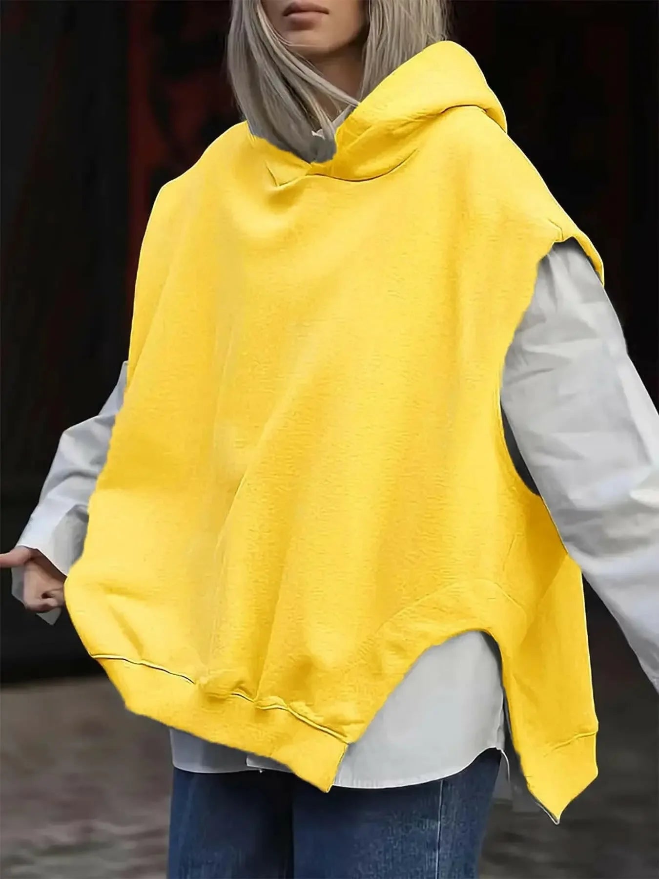 Women's Solid Color Style Loose Sleeveless Hooded Jacket Sweater - Plush Fashion Hub