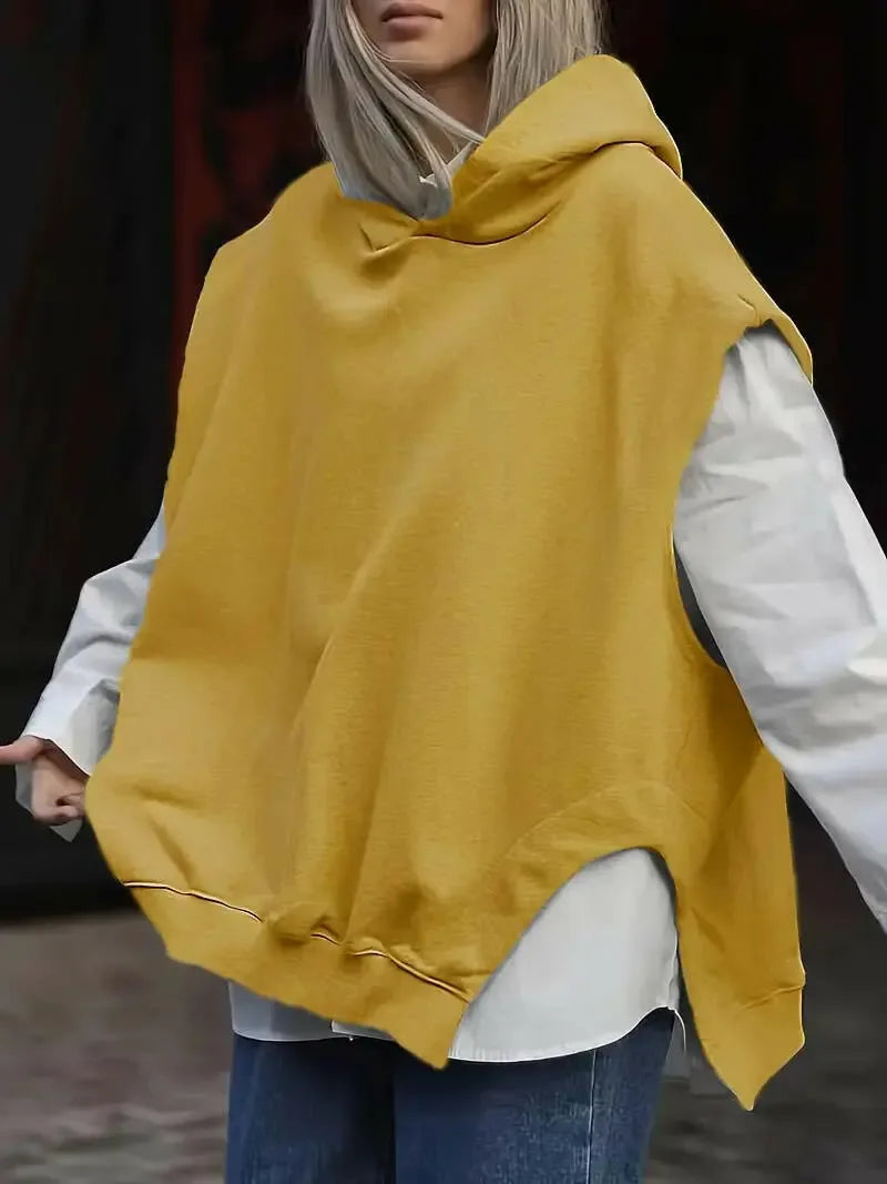 Women's Solid Color Style Loose Sleeveless Hooded Jacket Sweater - Plush Fashion Hub