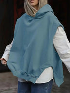 Women's Solid Color Style Loose Sleeveless Hooded Jacket Sweater - Plush Fashion Hub