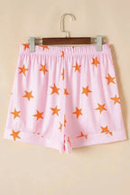 Women's star print short sleeve button-down pajama set by Trendsi, featuring a comfortable, stylish sleepwear design.