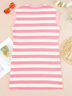 Women’s striped cap sleeve shift dress with pockets, casual sleeveless dress by Trendsi, featuring a relaxed fit and stylish design.
