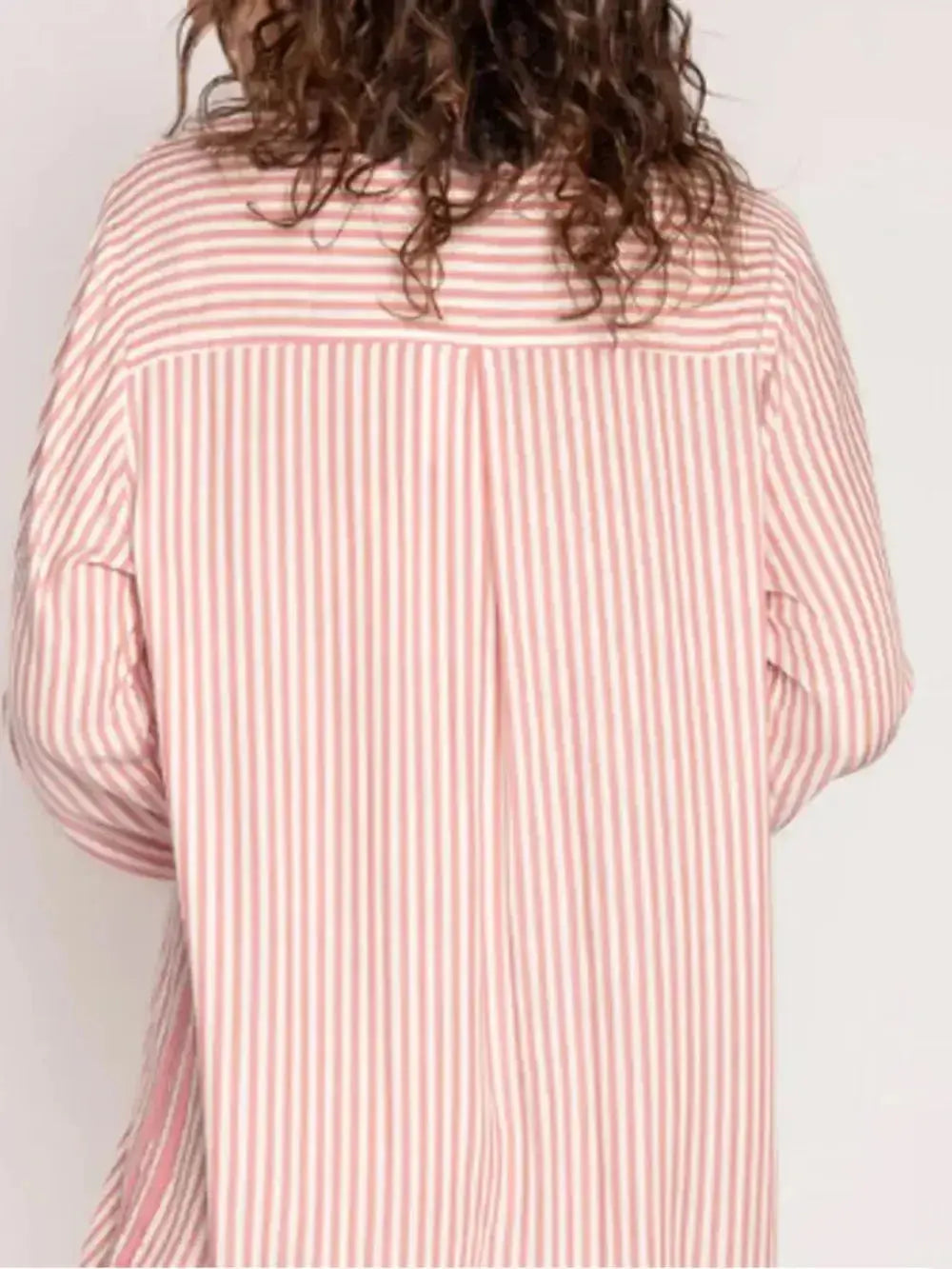 Women's striped collared long sleeve top and shorts lounge set by Trendsi, comfortable pajama ensemble for relaxing at home.