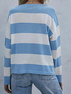 Women’s striped long sleeve knit casual crewneck top from Trendsi, featuring a comfortable fit and classic design.