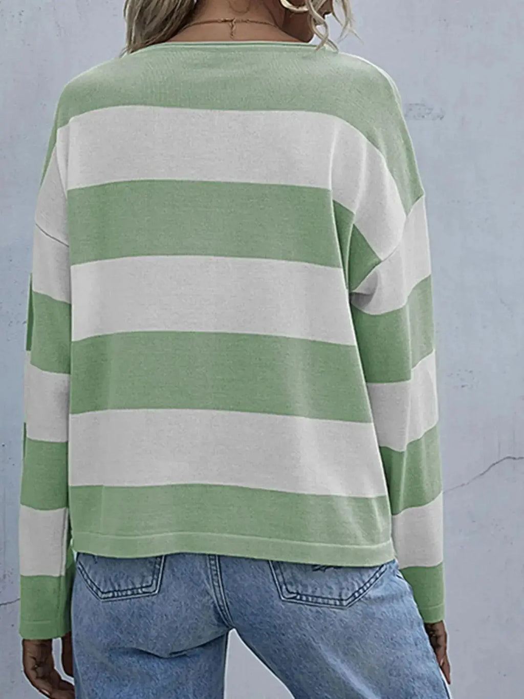 Women’s striped long sleeve knit crewneck top by Trendsi, casual and comfortable shirt with a stylish striped pattern.