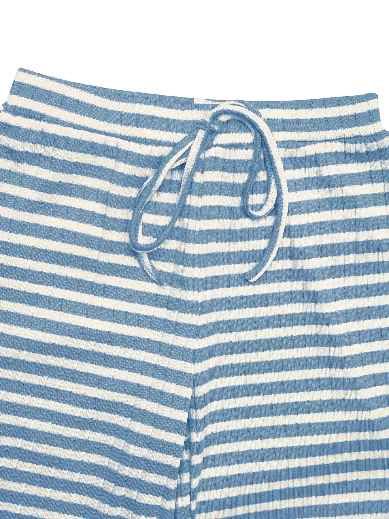 Women's striped square neck long sleeve loungewear set with matching pants, soft and comfortable two-piece from Trendsi