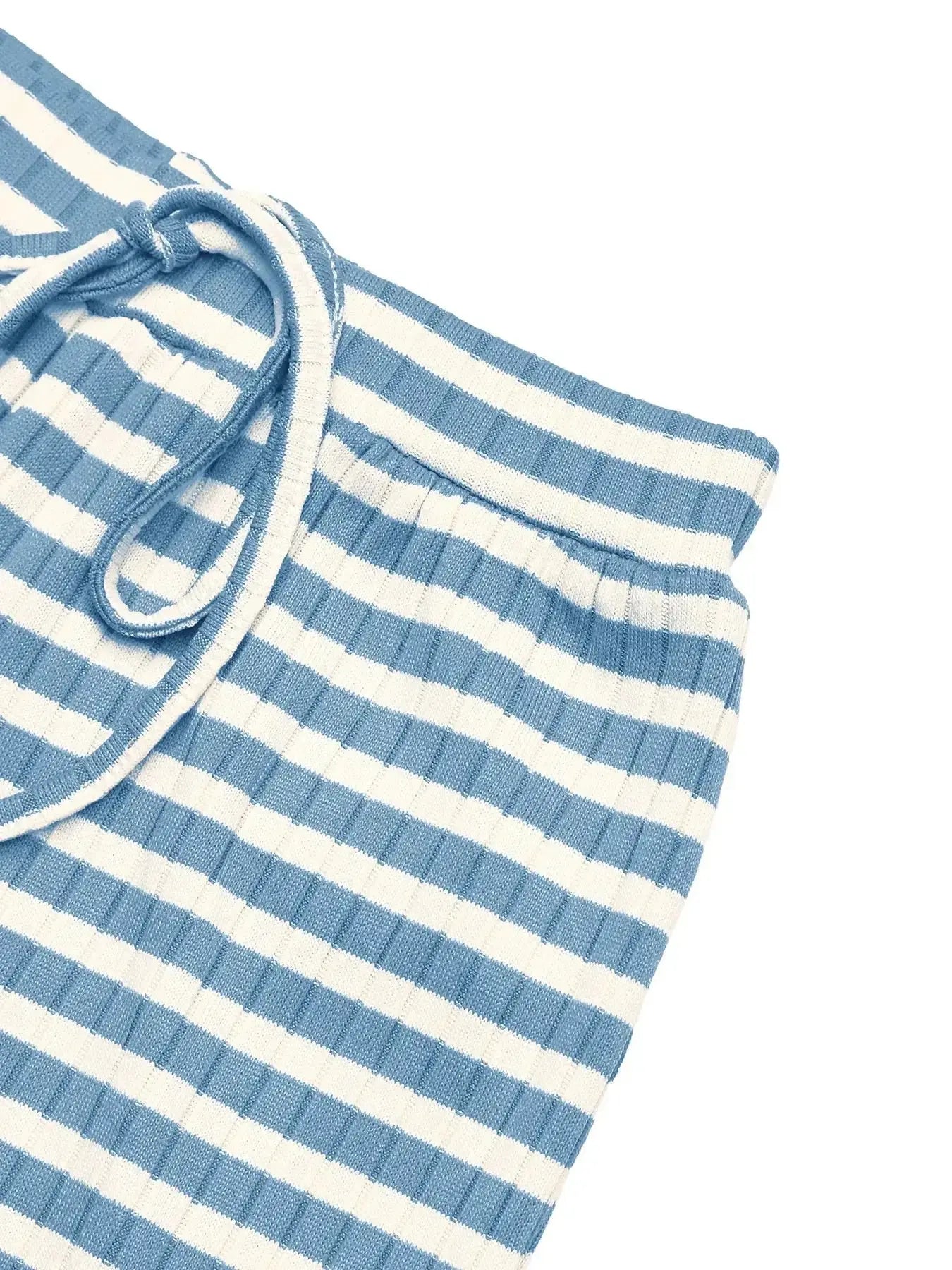 Women's striped square neck long sleeve loungewear set with matching soft pants, made by Trendsi, perfect for comfortable home wear.