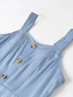 Women's sweetheart neck denim dress with pockets, casual blue jean style, featuring a fitted silhouette and trendy design by Trendsi.
