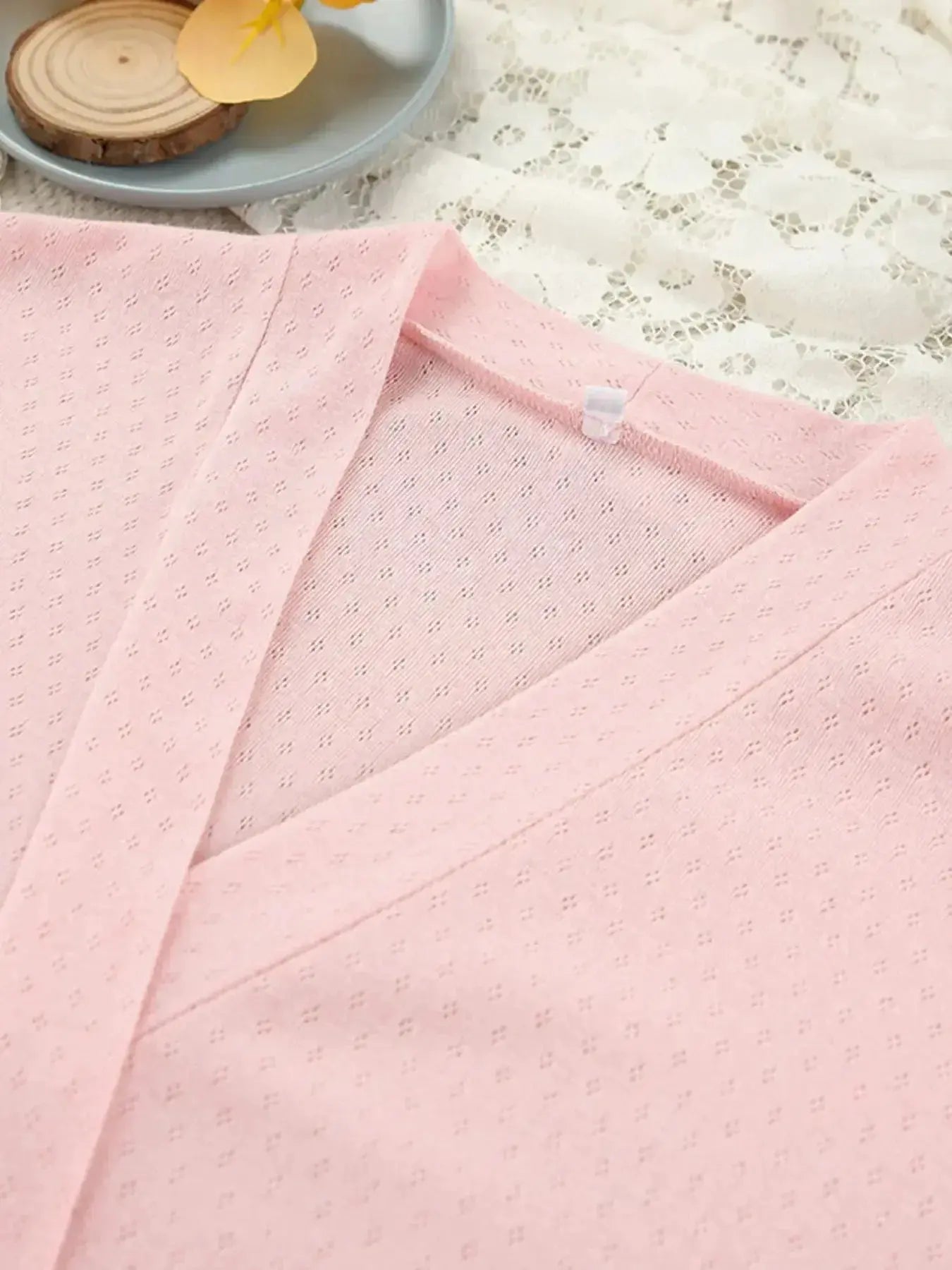 Women's tie waist kimono sleeve lounge nightgown in soft cotton blend, casual pajamas by Trendsi, comfortable and stylish sleepwear.