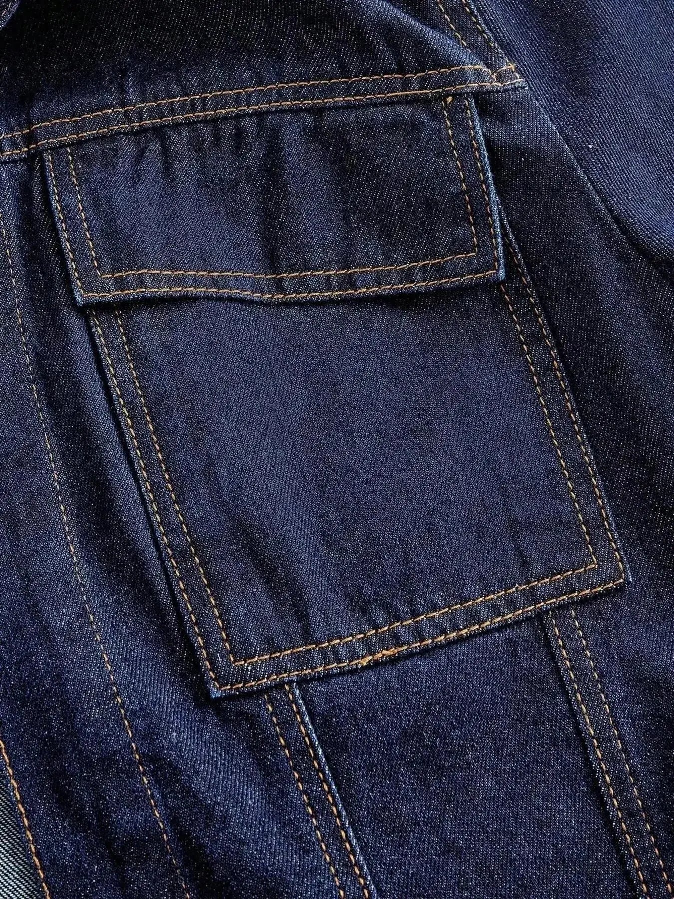Women's tie waist long sleeve denim jacket by Trendsi, structured cotton blend, featuring classic blue denim and tailored fit.