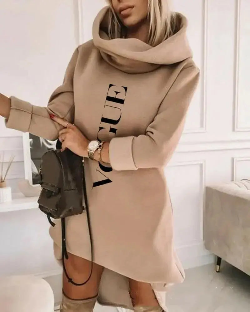 Women’s mid-length plush knit turtleneck hoodie sweater with a hood and soft pullover design from Plush Fashion Hub.