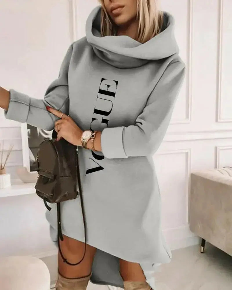 Women’s mid-length turtleneck hoodie sweater by Plush Fashion Hub, soft knit pullover with hood and relaxed fit.