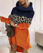 Women’s mid-length turtleneck hoodie sweater by Plush Fashion Hub, featuring a soft knit fabric and hooded design.