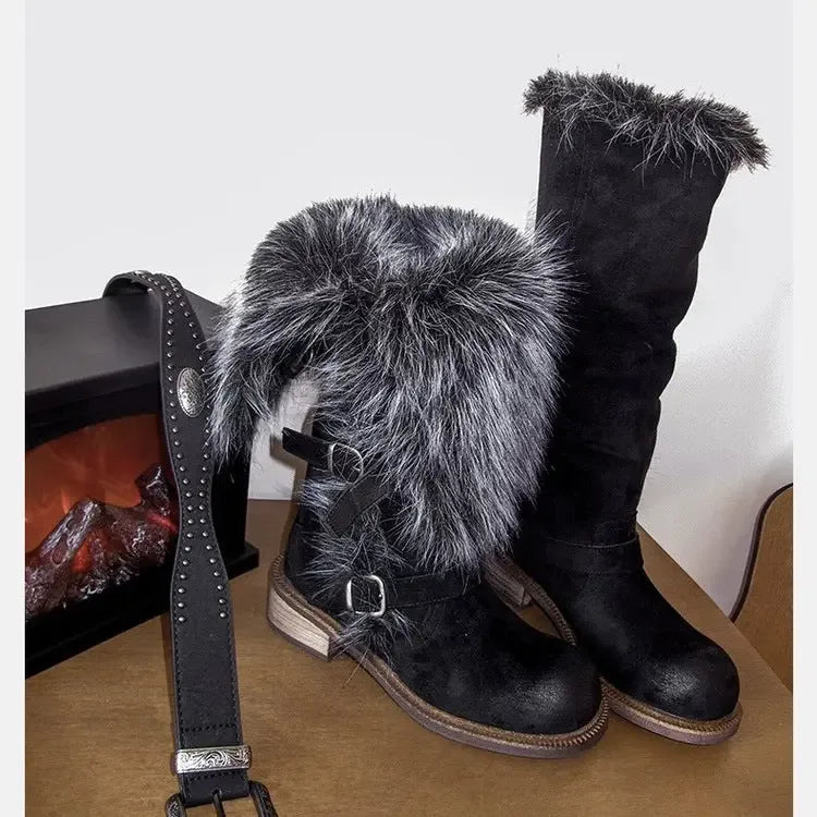 Womens Fleece-Lined Tall Snow Boots - Plush Fashion Hub